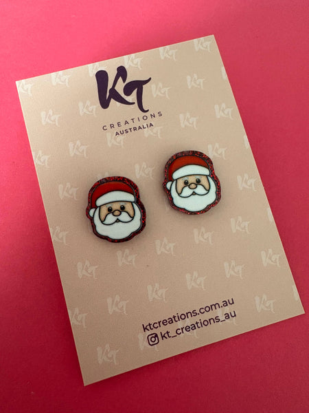 Santa - Red glitter Christmas statement stud earrings SHT