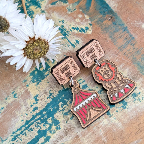 Earrings - Circus Dangle Earrings - wooden SCD