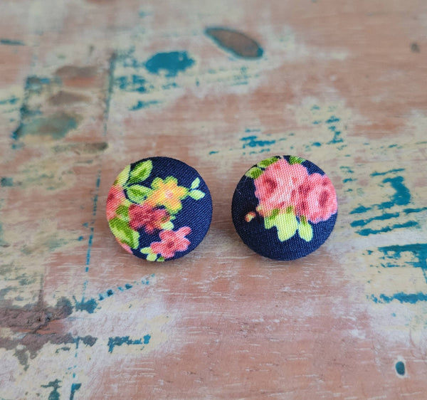 Earrings - Floral Navy Button stud earrings, flower earrings SNF