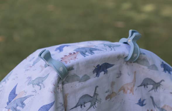 Gift Set - Dinosaurs Adventure Muslin Wrap & Dusty Blue Pram Clips Set GSD