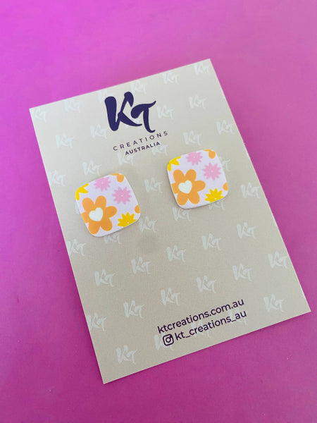 Retro daisy flower printed acrylic studs Earrings KTRD 💚