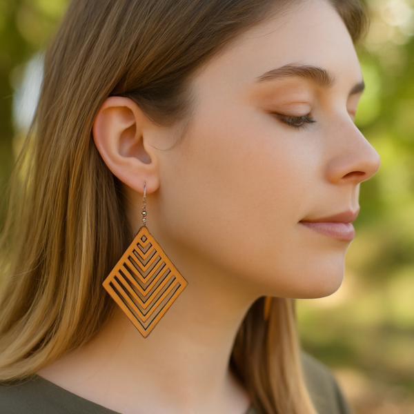 Izzy Timber Diamond Earrings | Geometric Drops Earrings TDE