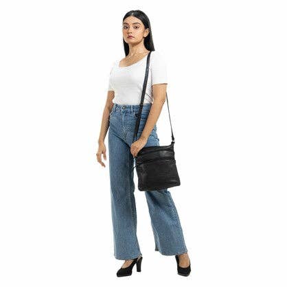 Greenwood Leather - Ladies Cross Body Leather Bag BLACK GLB