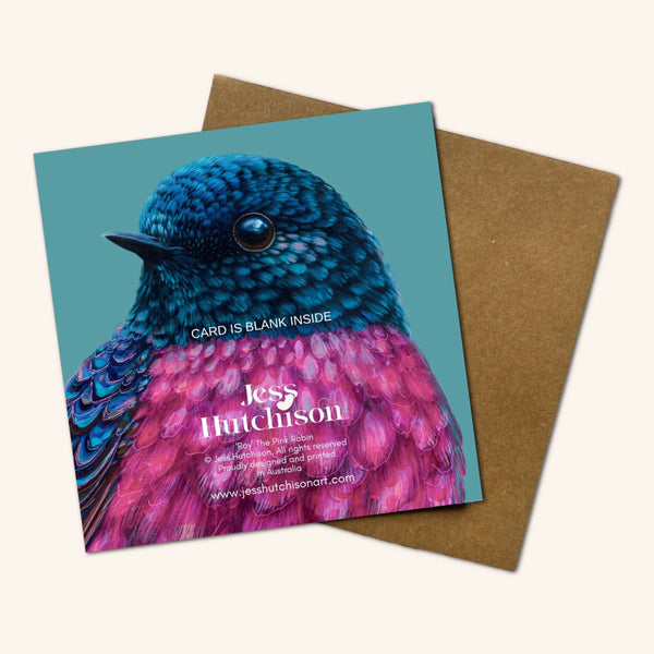 Roy the Pink Robin Greeting Card RPR💚