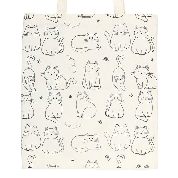 White Cat Print Polycotton Tote Bag PPT