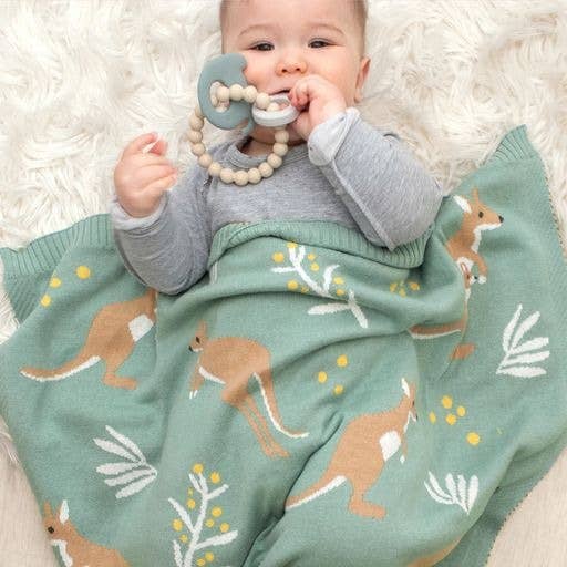 Blanket - Australiana Baby Blanket - Kangaroo/Green BBK