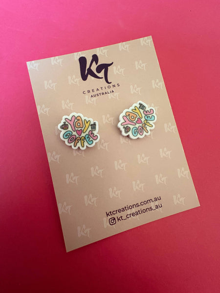 Yay coffee printed acrylic teacher studs earrings CPT