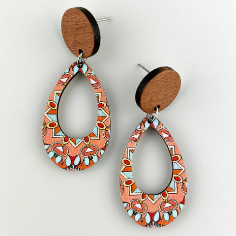 Earrings - Pastel Kaleidoscope Oval Timber Drops SBPK