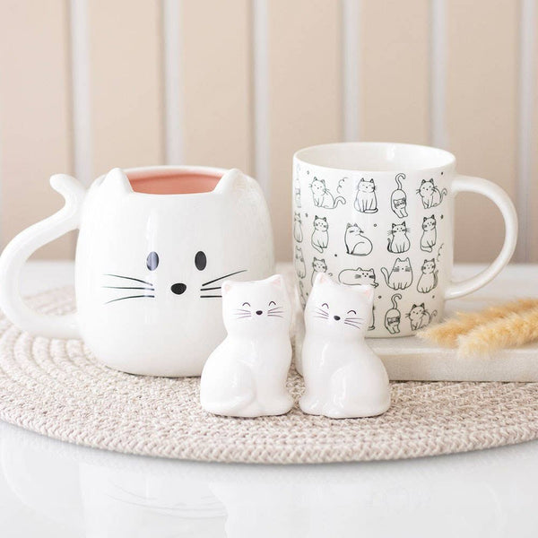 White Cat Shaped Salt and Pepper Shakers WSP