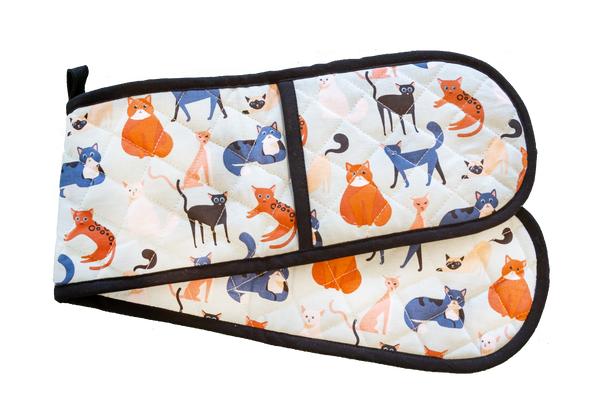 Double Oven Glove - Colourful Cats DCC