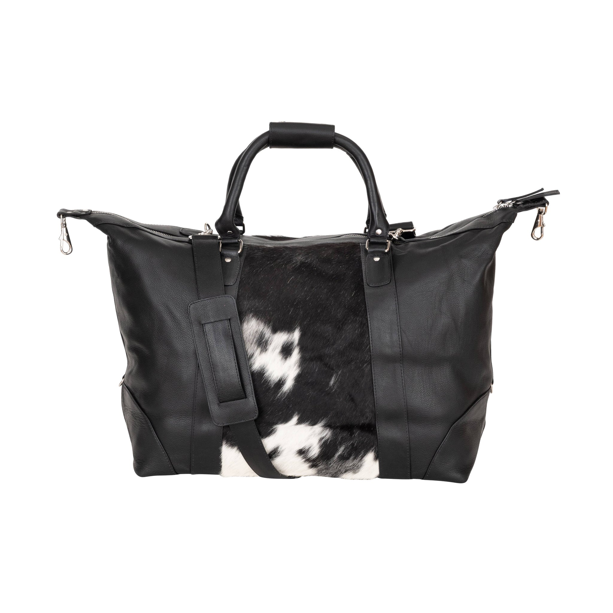 Greenwood Leather - Sable Hair-On Duffle – Black Leather & Cowhide Weekender GLC