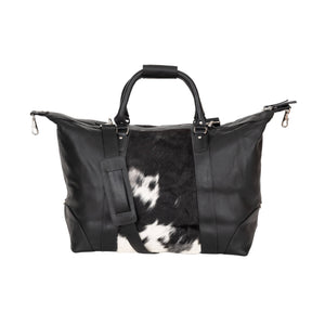 Greenwood Leather - Sable Hair-On Duffle – Black Leather & Cowhide Weekender GLC