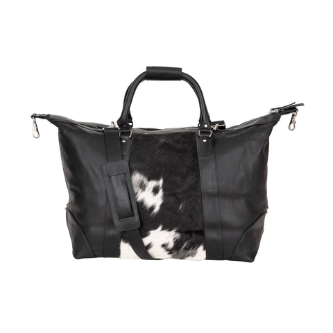 Greenwood Leather - Sable Hair-On Duffle – Black Leather & Cowhide Weekender GLC