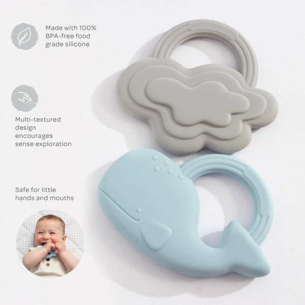 2pk Silicone Teether - Whale & Cloud STW
