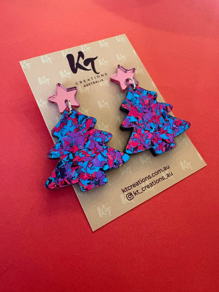 Purple sparkle Party Christmas Tree Acrylic dangles PSP