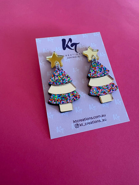 Layered Confetti popping Christmas Tree acrylic earrings LCT