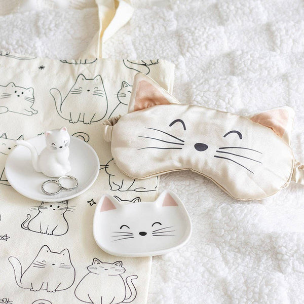 Sitting White Cat Face Ceramic Trinket Dish CFT