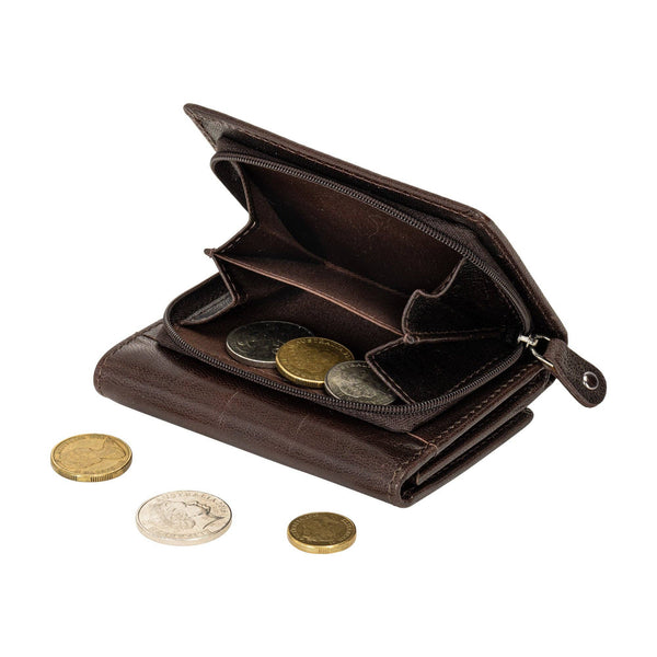 The Harvest — Women's Brown Leather Bifold Wallet with Zip Coin Purse & RFID Protection HWB