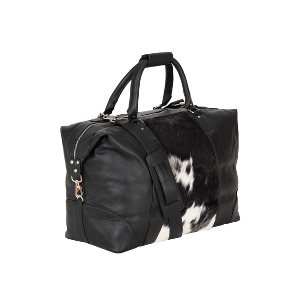 Greenwood Leather - Sable Hair-On Duffle – Black Leather & Cowhide Weekender GLC