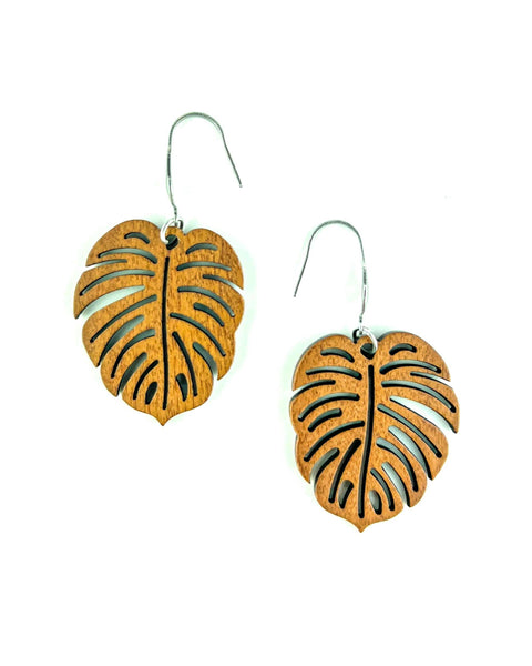 Timber Monstera Leaf Drop Earrings | Statement Earrings TML