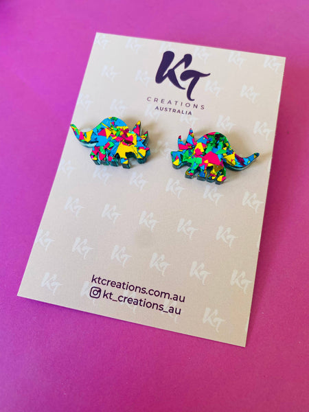 ROAR! Triceratops Pink, blue, green rainbow Dinosaur acrylic KTDT 💚