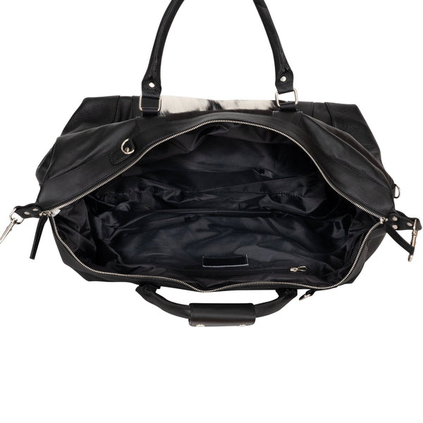 Greenwood Leather - Sable Hair-On Duffle – Black Leather & Cowhide Weekender GLC