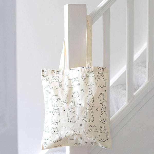 White Cat Print Polycotton Tote Bag PPT