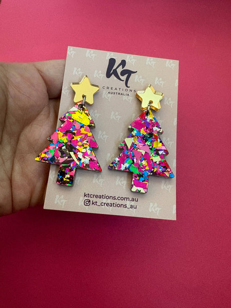 Rainbow Pink party Glitter Christmas Tree Acrylic RPRG