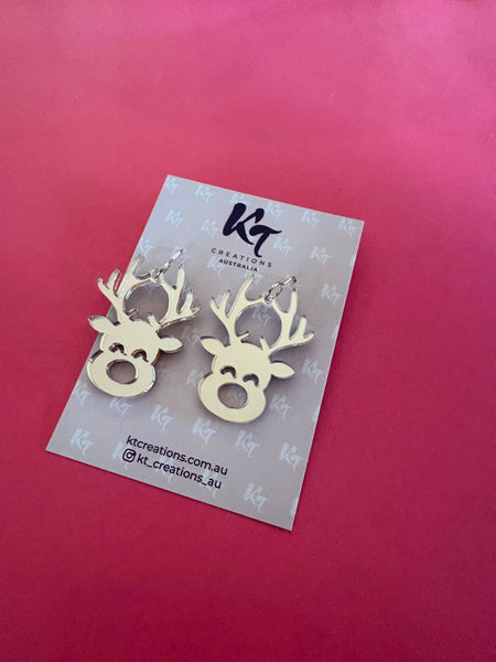 Rose Gold Reindeer Christmas acrylic Hook earrings RGR