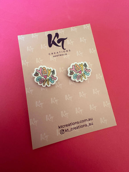 Yay coffee printed acrylic teacher studs earrings CPT
