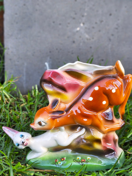 Vintage Kitsch Vase - deer and rabbit VKV