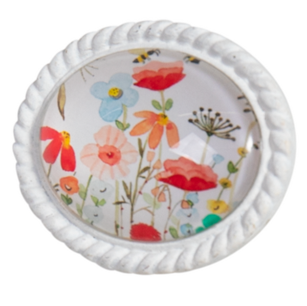 Knob - Metal Door Knob with Glass Inset Flowers Two KF2