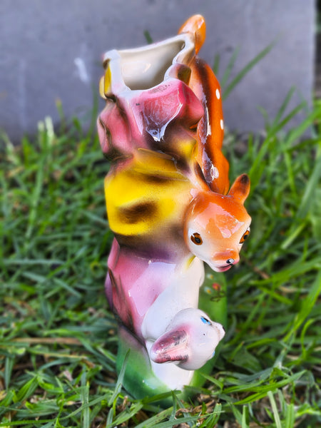 Vintage Kitsch Vase - deer and rabbit VKV