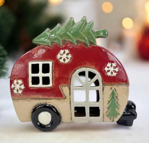 Tealight Town - Ceramic Xmas  Caravan with Tree