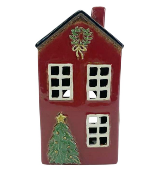 Tealight Town - Ceramic Xmas House tree and wreath