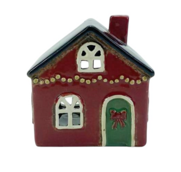 Tealight Town - Ceramic Xmas  House with string of lights