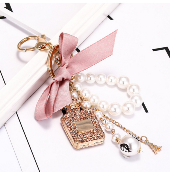 Keyring - glitzy perfume bottle blush KGPB