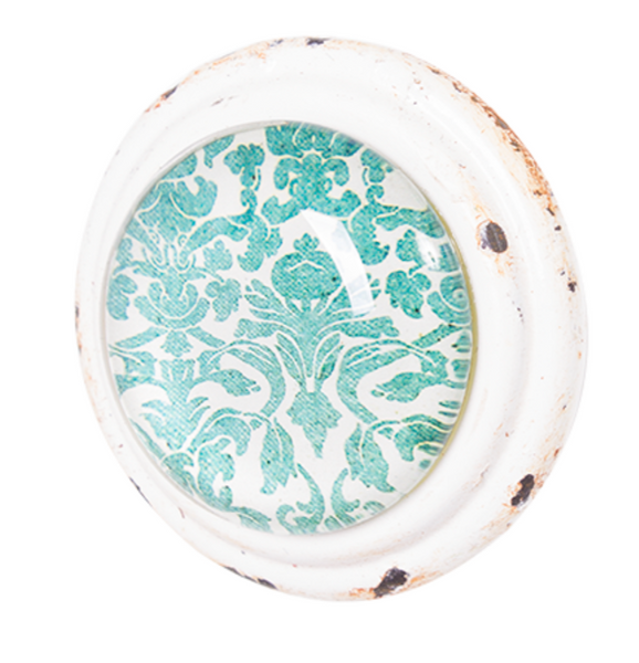Knob - Metal Door Knob with Glass Inset Teal KMT