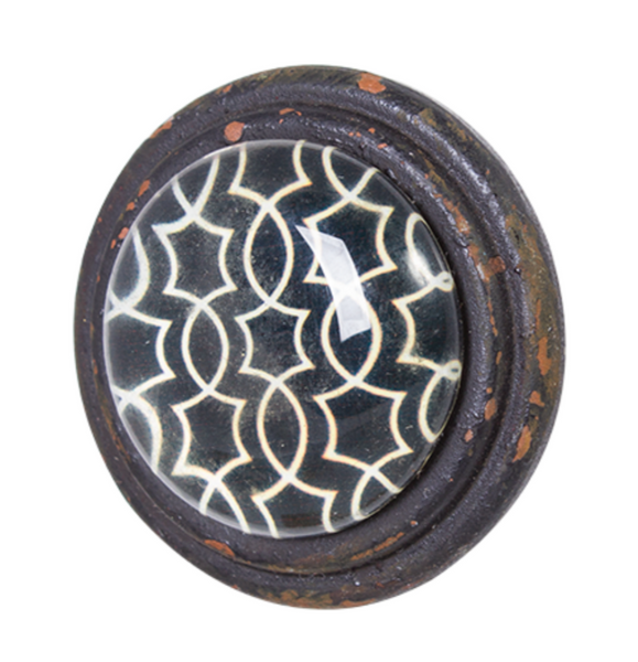 Knob - Metal Door Knob with Glass Inset Black KMBL