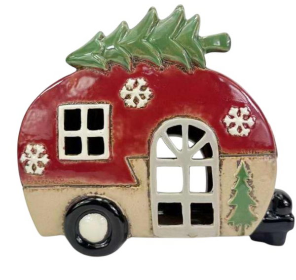 Tealight Town - Ceramic Xmas  Caravan with Tree