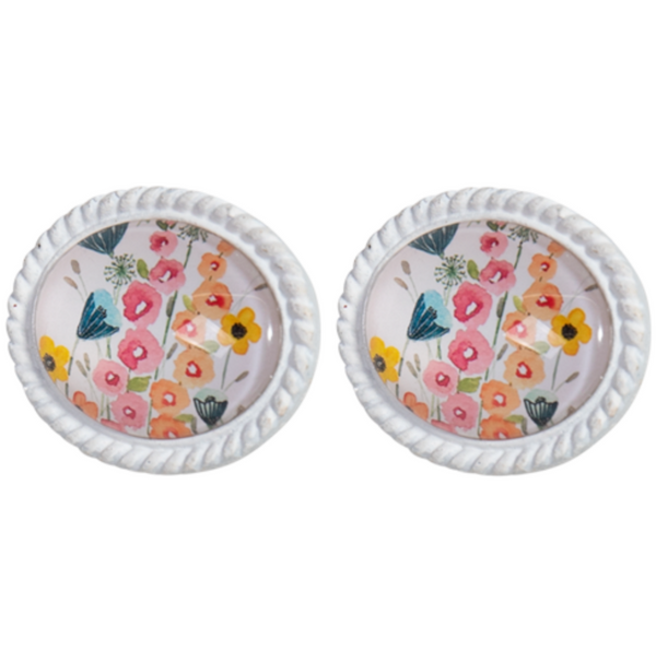 Knob - Metal Door Knob with Glass Inset Flowers