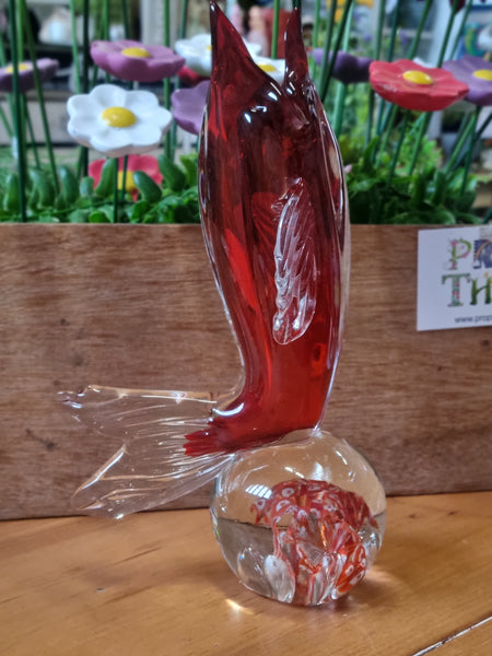 Vintage Art Glass Red Fish Form Vase (ISR) 💚
