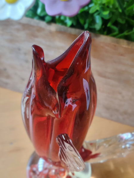 Vintage Art Glass Red Fish Form Vase (ISR) 💚