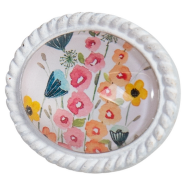 Knob - Metal Door Knob with Glass Inset Flowers