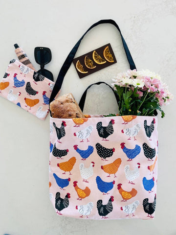 Cotton Tote Bag - Bright Hens TBH .