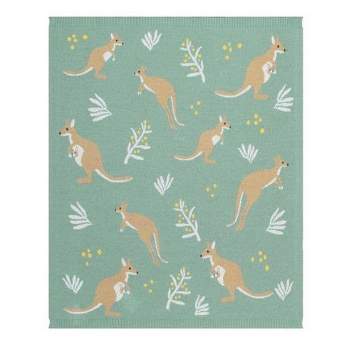 Blanket - Australiana Baby Blanket - Kangaroo/Green BBK