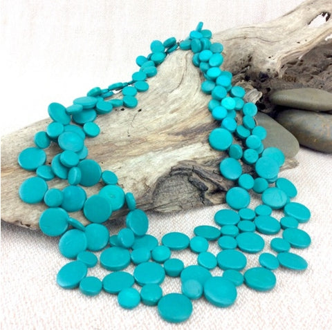 Necklace - Turquoise Smarties 3 Strand Coconut Shell Necklace NA300V ○