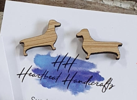 REDUCED WAS $25 Wooden Dachshund Earrings WDE 💚