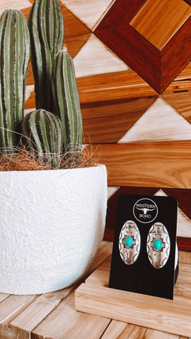 Earrings - Oval Turquoise Aztec r Studs EOT